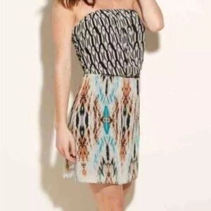 Guess Strapless Dress - Black and Blue Pattern